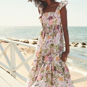 Cara Cara Darby Dress w/ streamlined straps in tropical birds blush